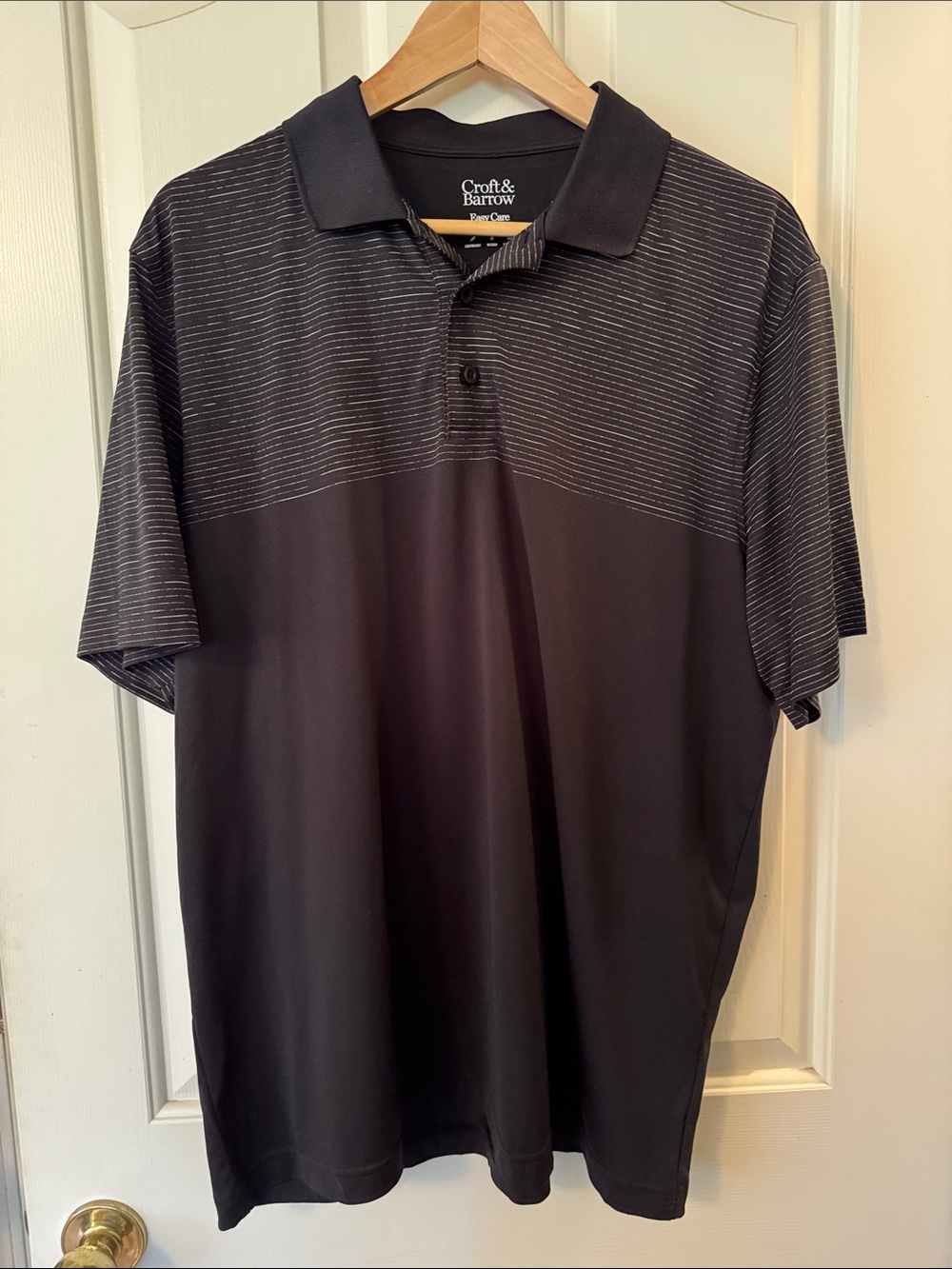 Black and White Striped Performance Polo